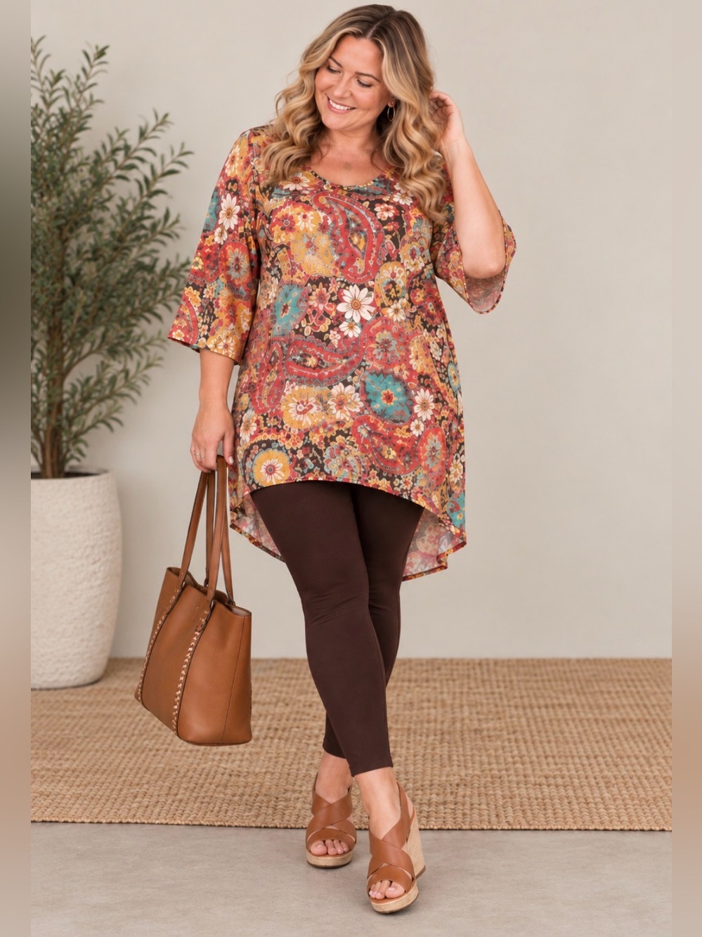 LuLaRoe Irma Tunic Top Paisley Floral Hi-Low Size L